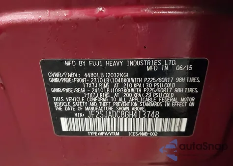 2016 Subaru Forester 2.5I Premium from USA, damaged, VIN JF2SJADC8GH413748